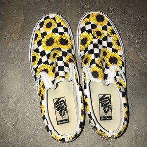 Custom Sunflower checkered print slip on vans